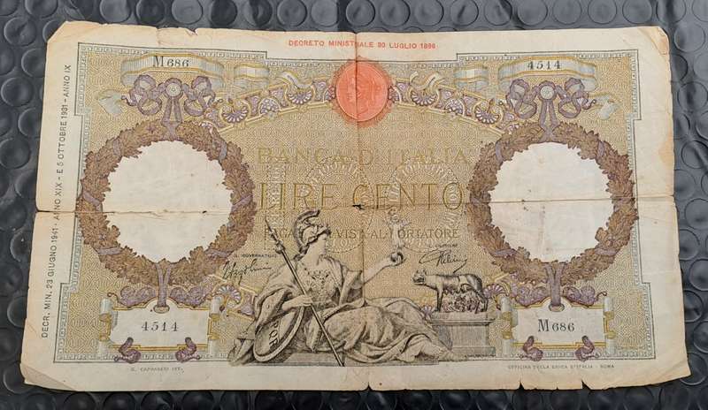 1941 Italy  100 Lire Capranesi - Roma-Large Note (see Condition)