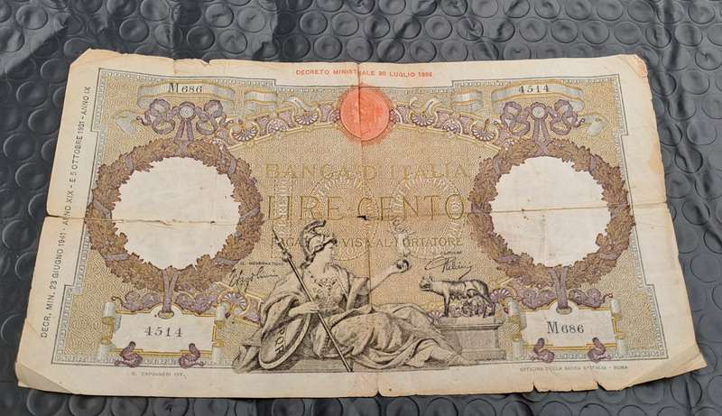 1941 Italy  100 Lire Capranesi - Roma-Large Note (see Condition)