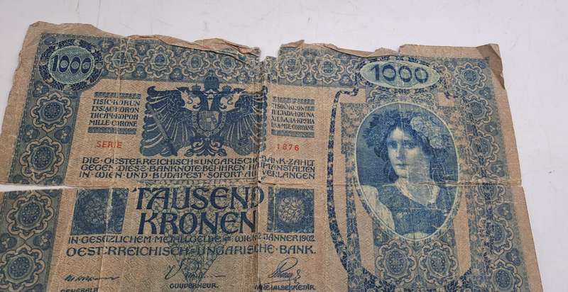 1919  Austria 1000 Kronen -Large Note -see condition