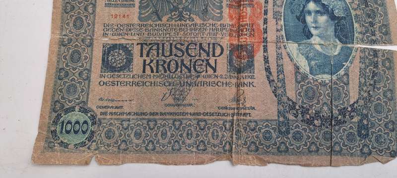 1919  Austria 1000 Kronen -Large Note -see condition