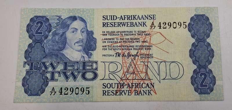 1978 South Africa 2 Rand Bank Note -TW De Jongh-Excellent condition