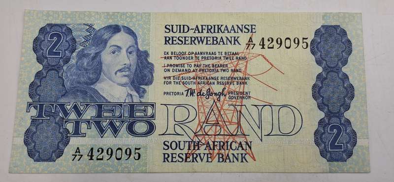 1978 South Africa 2 Rand Bank Note -TW De Jongh-Excellent condition