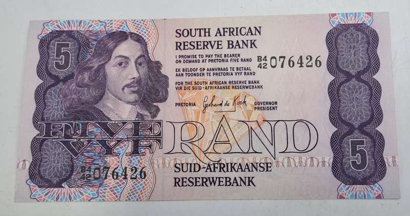 1984 South Africa 5 Rand Bank Note -GPC de Kock 2nd Issue