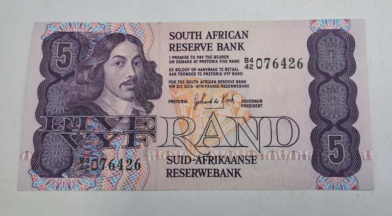 1984 South Africa 5 Rand Bank Note -GPC de Kock 2nd Issue