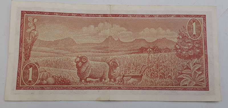 1975 South Africa 1 Rand Bank Note -T.W  de Jongh 3rd Issue -