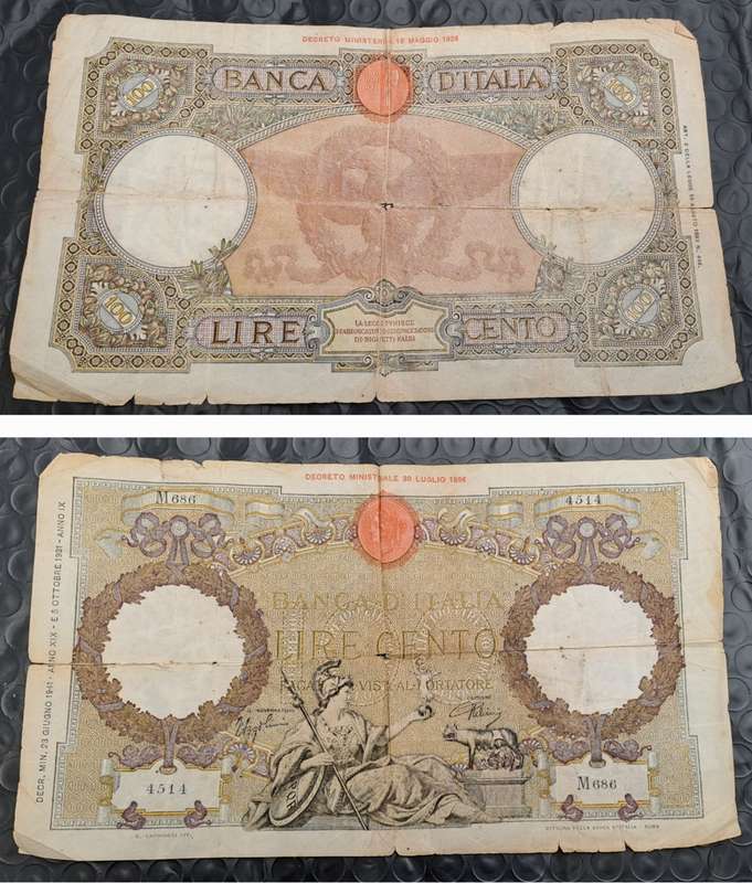 1941 Italy  100 Lire Capranesi - Roma-Large Note (see Condition)