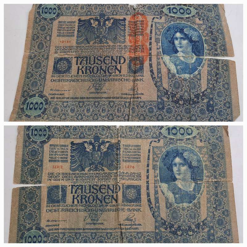 1919  Austria 1000 Kronen -Large Note -see condition