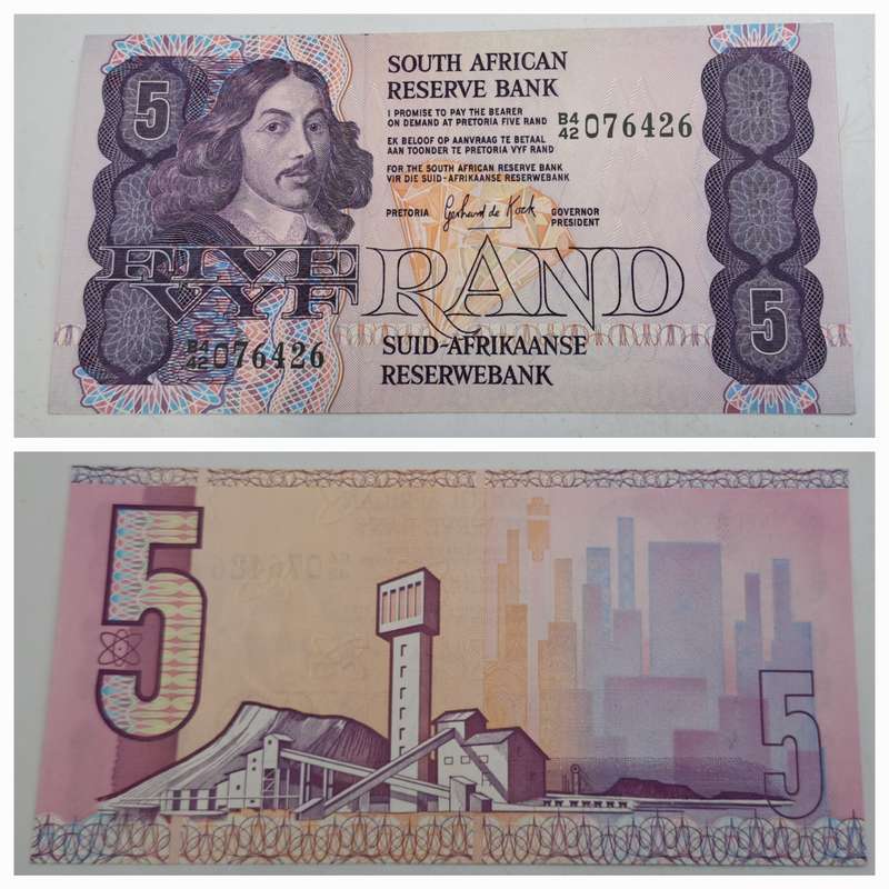 1984 South Africa 5 Rand Bank Note -GPC de Kock 2nd Issue