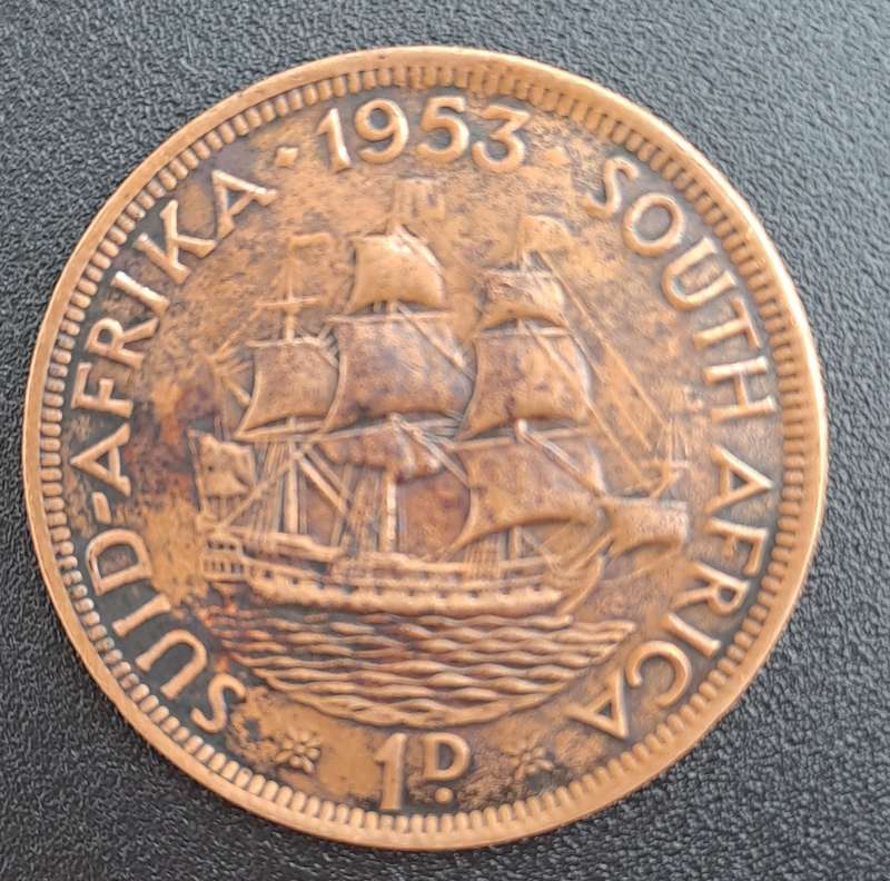 1953  South Africa  1 Penny - Elizabeth II 1st portrait
