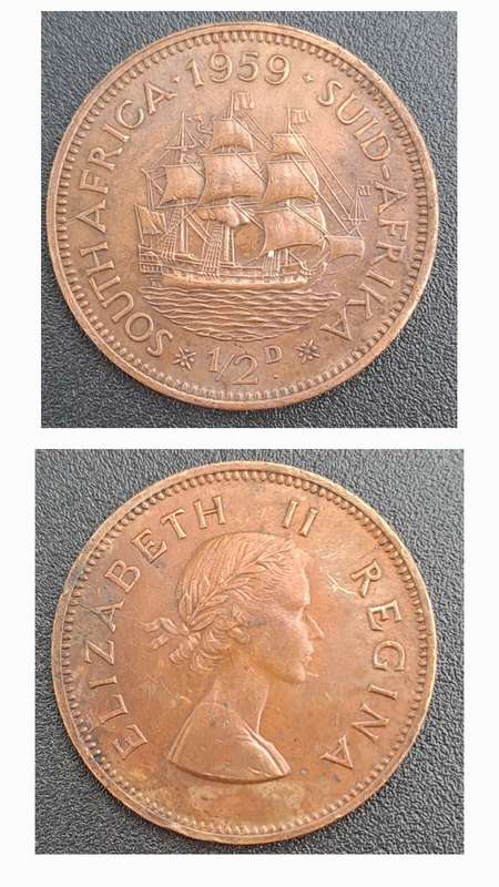 1959 South Africa 1 Penny - Elizabeth II 1st portrait