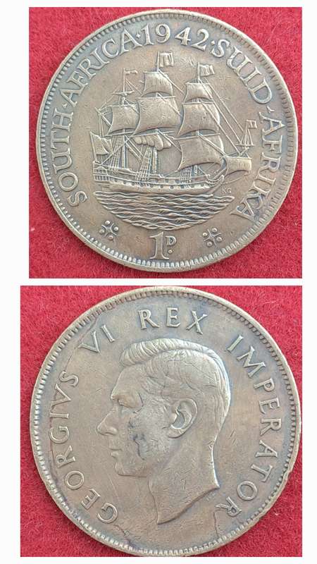 1942 South Africa  1 Penny - George VI Rex Imperator
