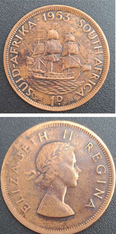 1953  South Africa  1 Penny - Elizabeth II 1st portrait