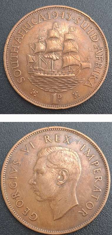 1943 South Africa  1 Penny - George VI Rex Imperator