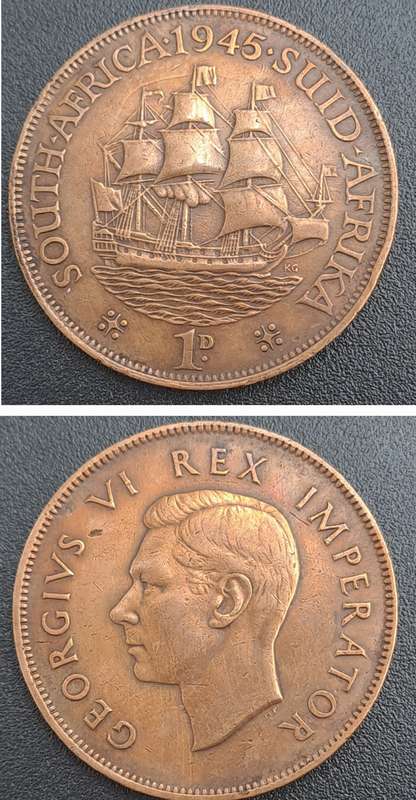 1945 South Africa  1 Penny - George VI Rex Imperator