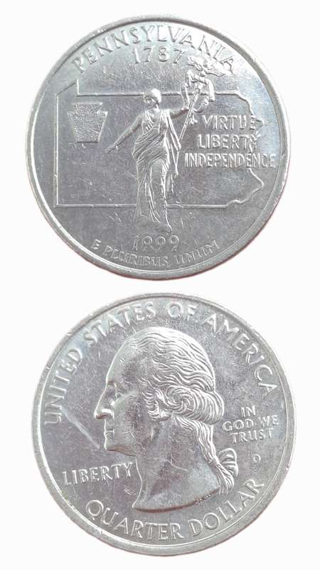 1999 United States ¼ Dollar "Washington Quarter" Pennsylvania