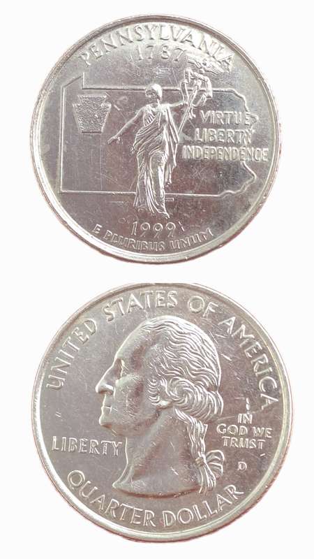 1999 United States ¼ Dollar "Washington Quarter" Pennsylvania