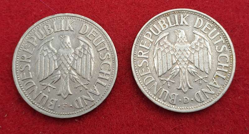 1958 (D) and 1959(F)  1 Mark Coins  -Federal Republic of Germany