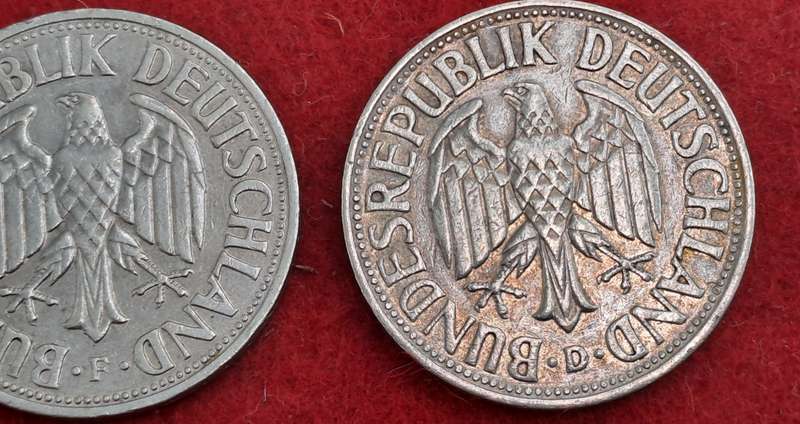 1958 (D) and 1959(F)  1 Mark Coins  -Federal Republic of Germany