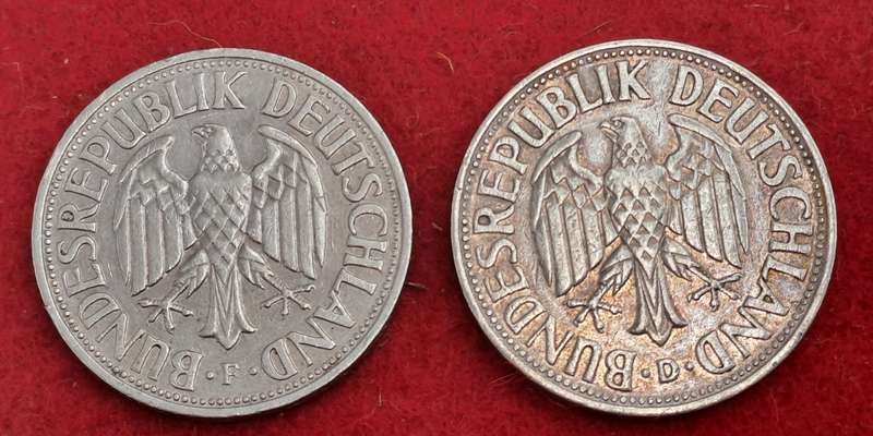 1958 (D) and 1959(F)  1 Mark Coins  -Federal Republic of Germany