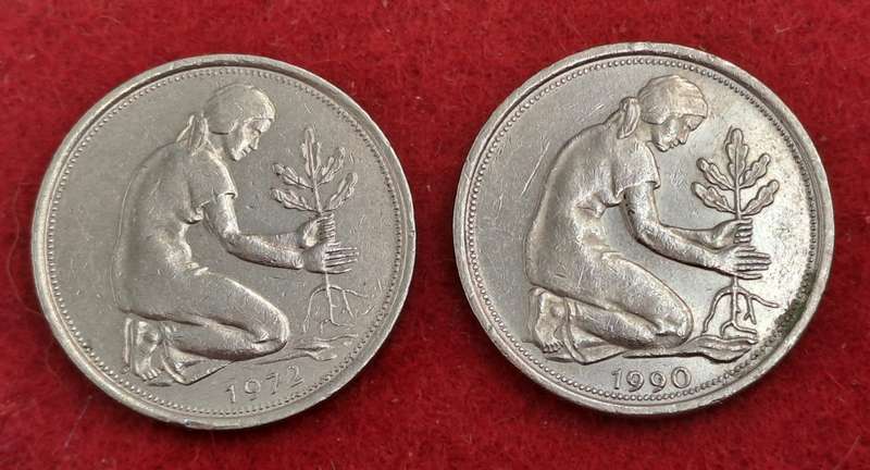 1972 and 1990 Germany 50 Pfennigs coins