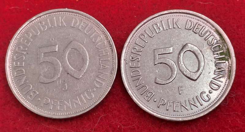 1972 and 1990 Germany 50 Pfennigs coins