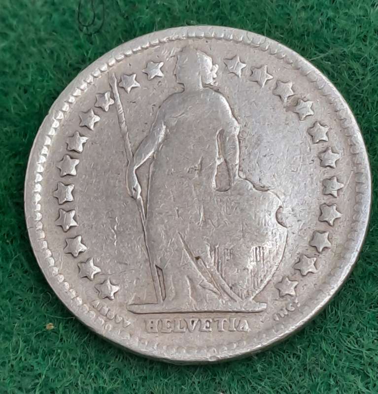 1913 Switzerland  (.835 SILVER) ½ Franc Helvetia standing