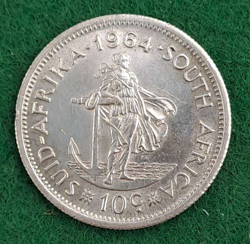 1964 South Africa  (Silver.500) 10 Cents 1st decimal series