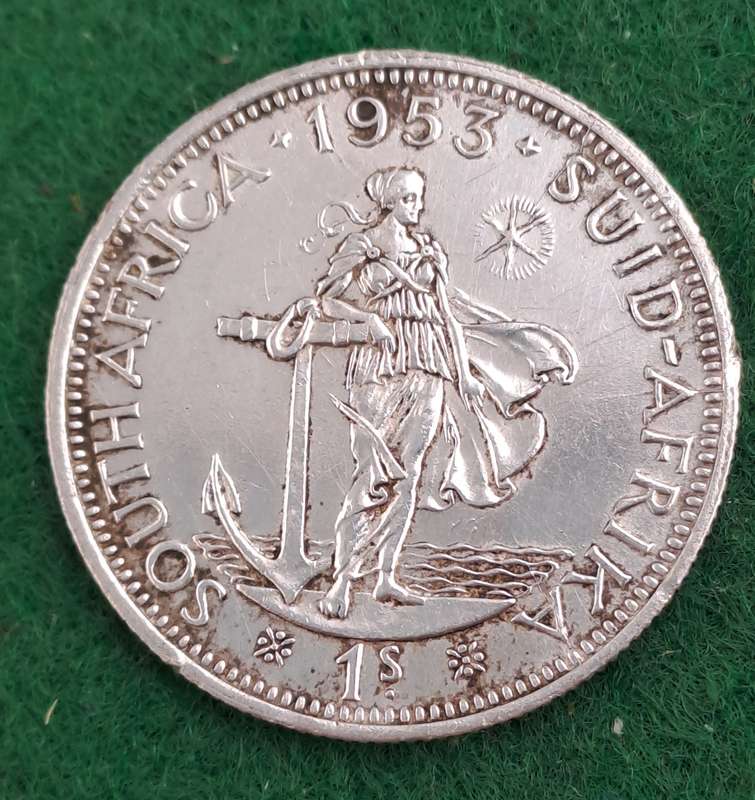 1953 South Africa Silver 1 Shilling - Elizabeth II 1st portrait