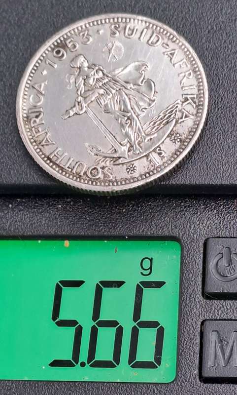 1953 South Africa Silver 1 Shilling - Elizabeth II 1st portrait