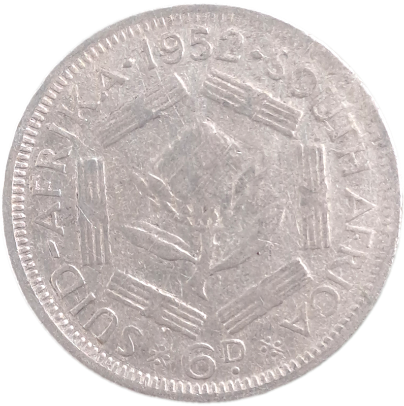1952 South Africa Silver 6 Pence - George VI