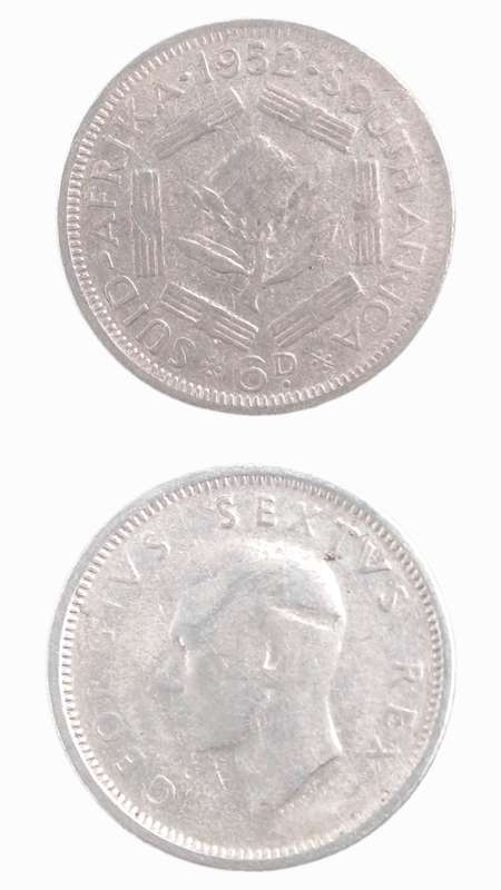 1952 South Africa Silver 6 Pence - George VI