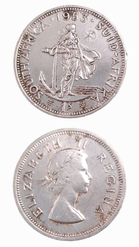 1953 South Africa Silver 1 Shilling - Elizabeth II 1st portrait