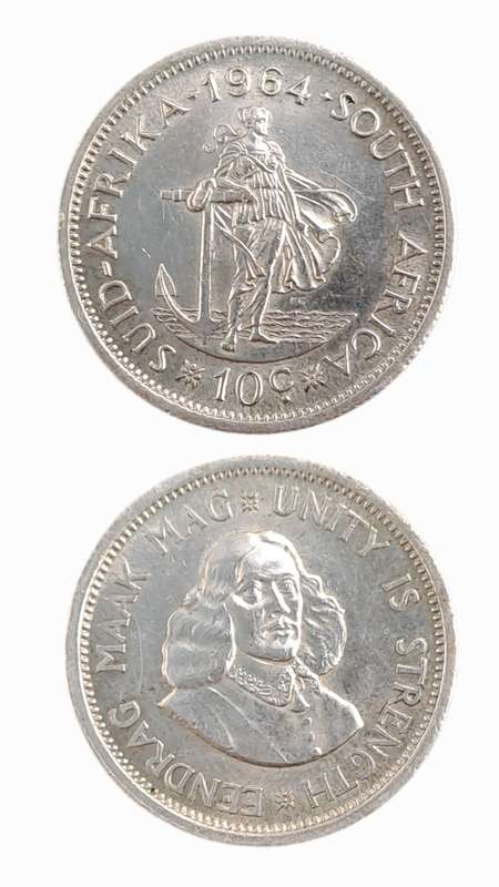 1964 South Africa  (Silver.500) 10 Cents 1st decimal series