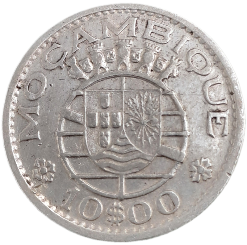 Rare!!!!  1952 Mozambique  (Silver .720) 10 Escudos