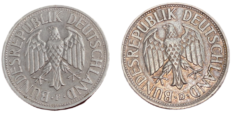 1958 (D) and 1959(F)  1 Mark Coins  -Federal Republic of Germany