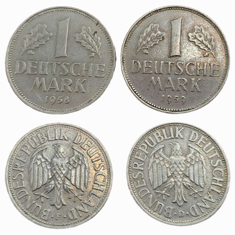 1958 (D) and 1959(F)  1 Mark Coins  -Federal Republic of Germany