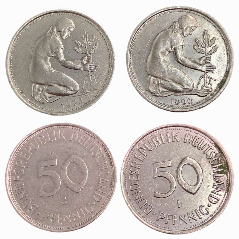 1972 and 1990 Germany 50 Pfennigs coins