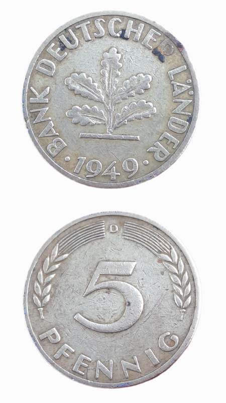 1949 Germany 5 Pfennigs D Pattern(Brass clad steel) magnetic