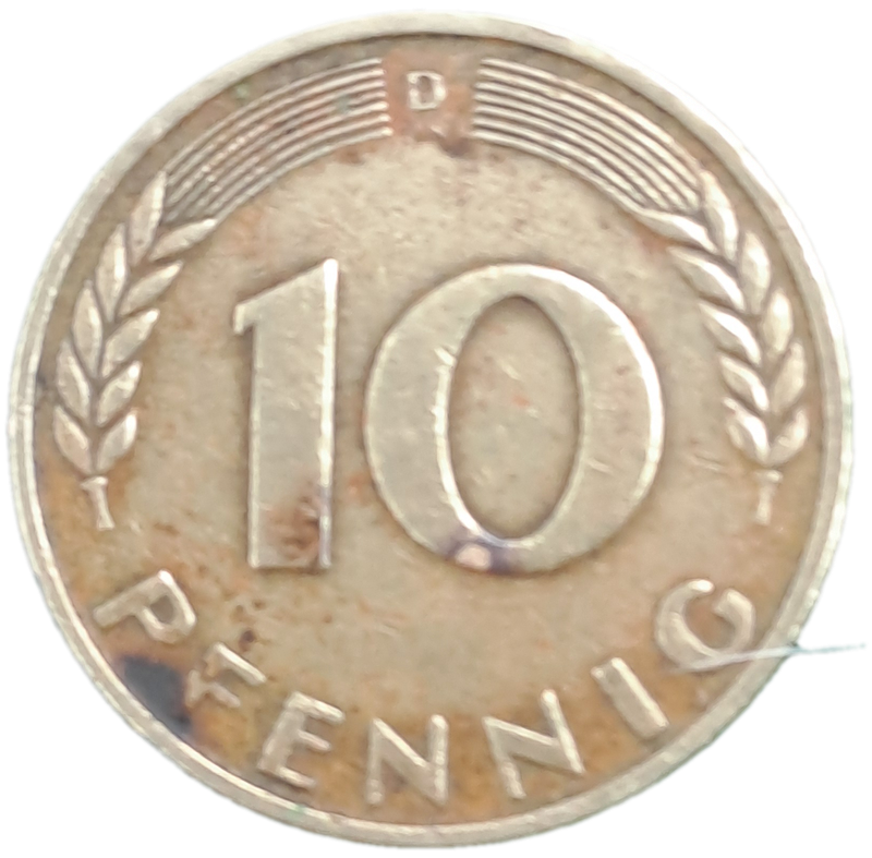 1966 Germany 10 Pfennigs coin (D)