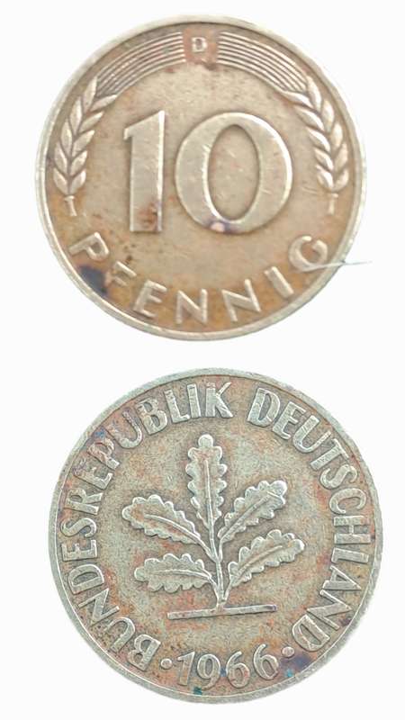 1966 Germany 10 Pfennigs coin (D)