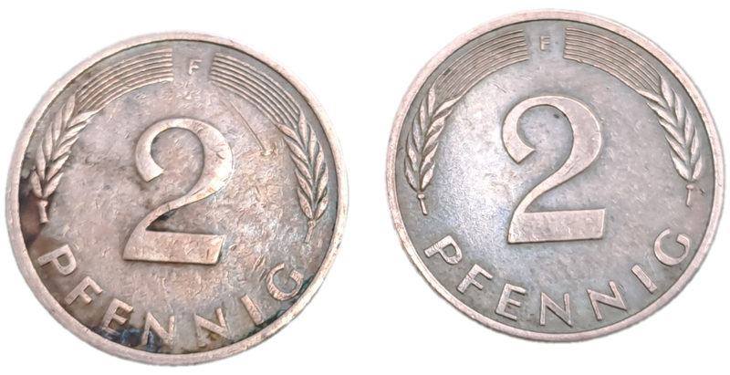 1976 and 1977 Germany 2 Pfennigs coins