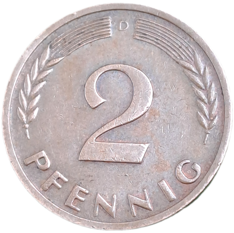 1965 (D)Germany 2 Pfennigs coin