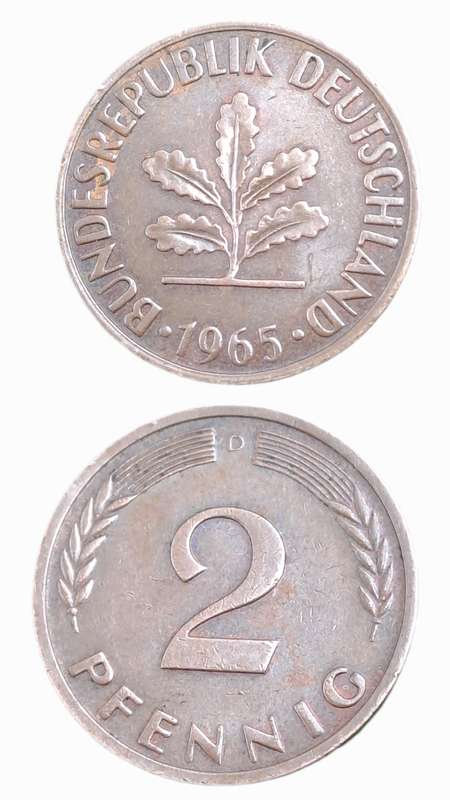 1965 (D)Germany 2 Pfennigs coin