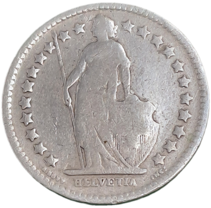 1913 Switzerland  (.835 SILVER) ½ Franc Helvetia standing