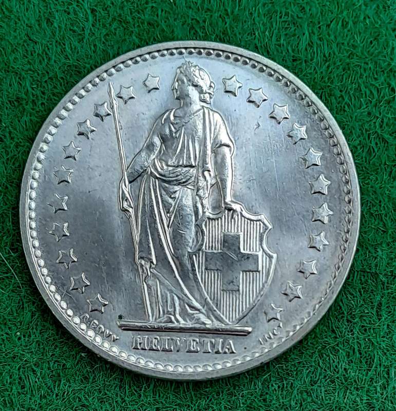 1971 Switzerland 1 Franc Helvetia standing, copper-nickel