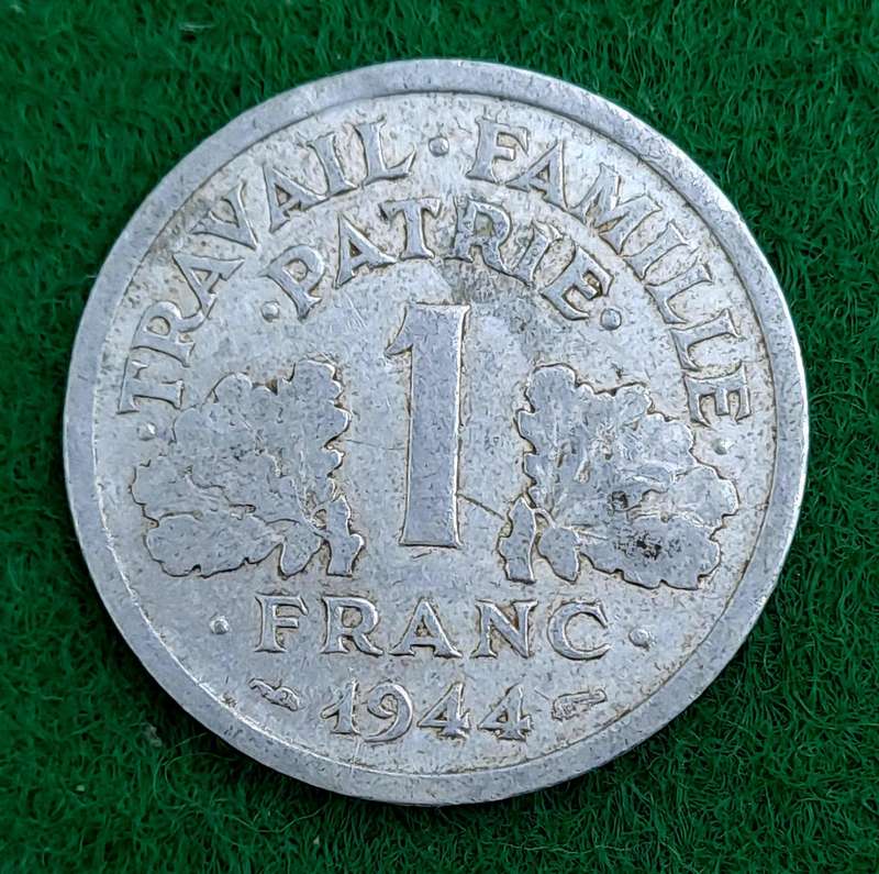 1944 France 1 Franc Type C -Vichy French State - light type