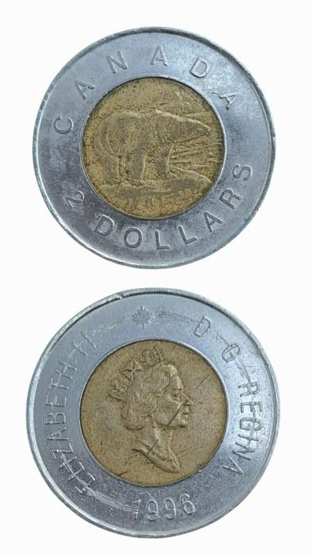 1996  2 Dollar Coin - Elizabeth II 3rd portrait, Maple leaf logo