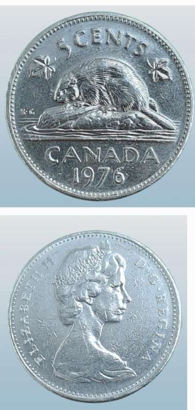 1976 Canada  5 Cents - Elizabeth II 2nd portrait
