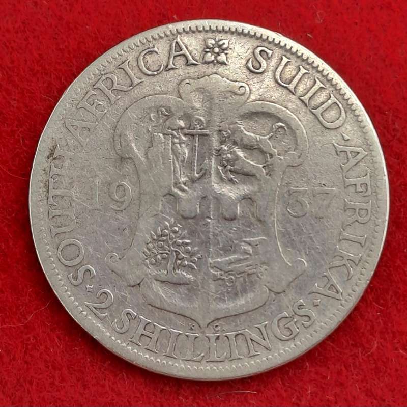 1937 South Africa  SILVER 2 Shillings - George VI Rex Imperator (Circulated )