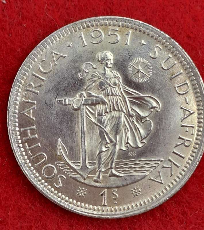 1951 South Africa  SILVER 1 Shilling - George VI Rex Imperator-UNC